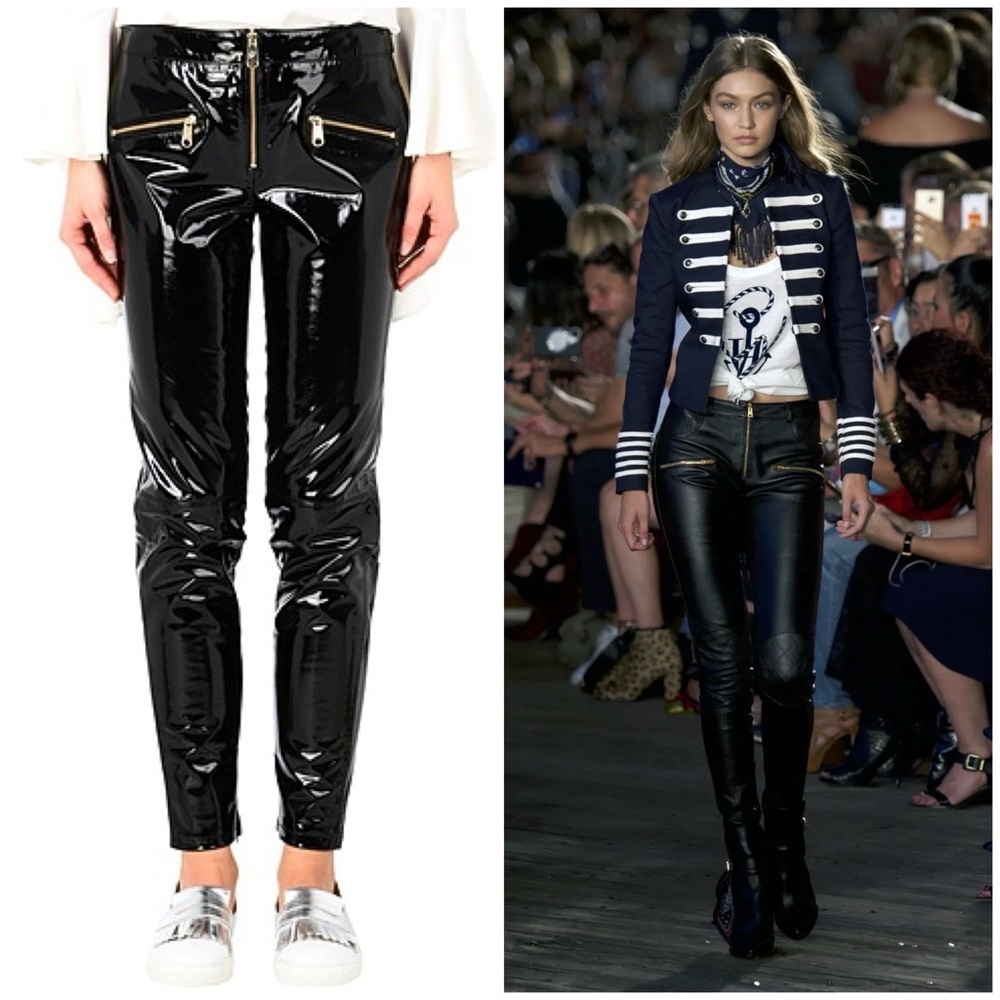 NWT Tommy Hilfiger Collection x Gigi Hadid Leather Poly Biker Pants Black Sz 4